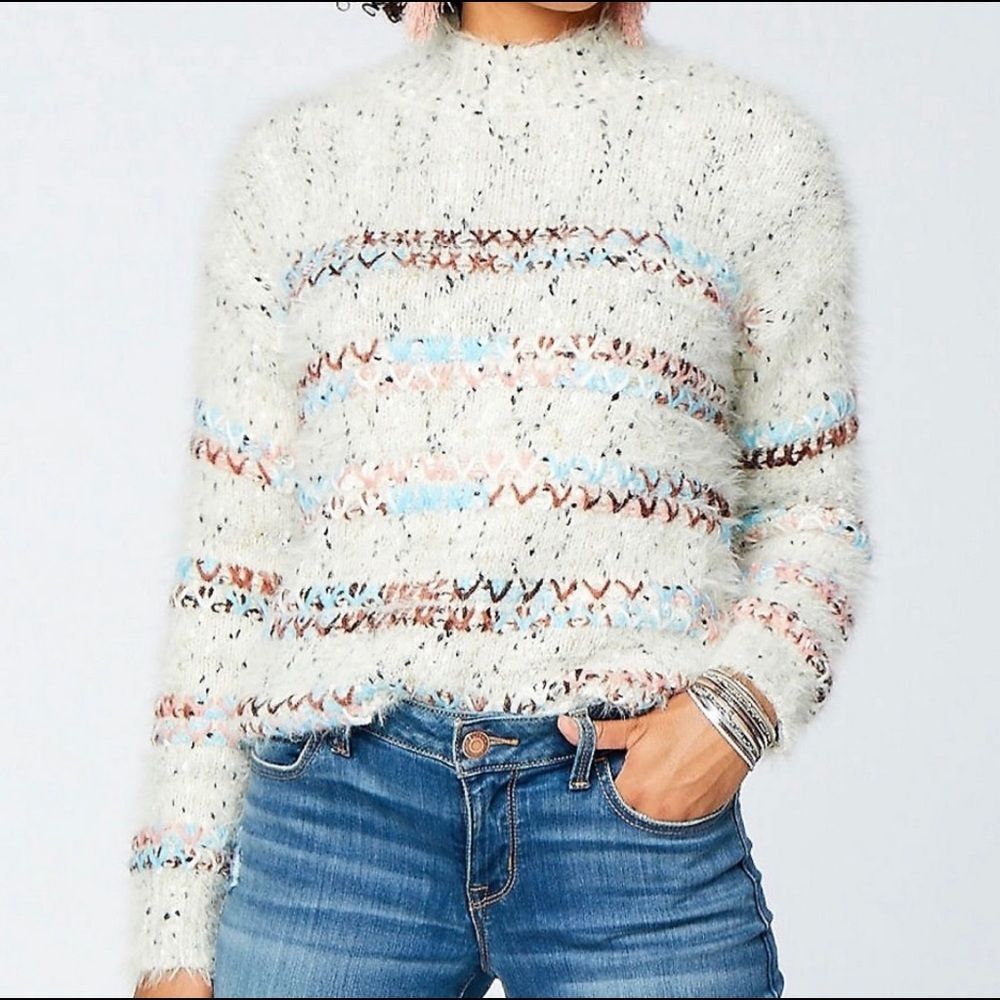 Light Gray Multi Yarn Mock Neck Pullover Sweater … - image 7